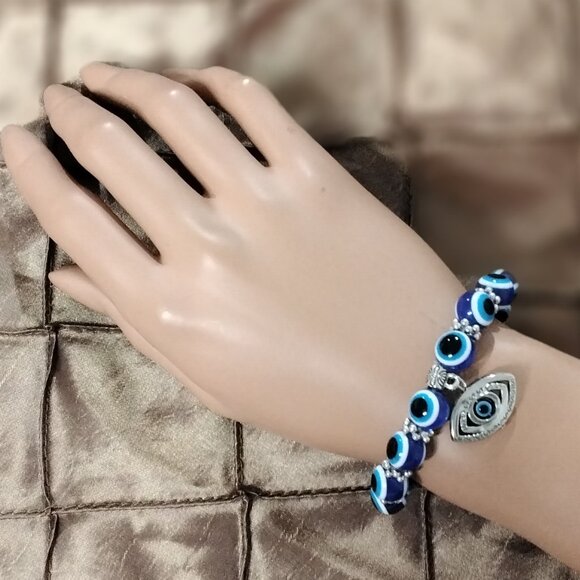 Evil Eye Blue Beaded Charm Bracelet for Protection and Blessing Stretchable Luck - Picture 16 of 16